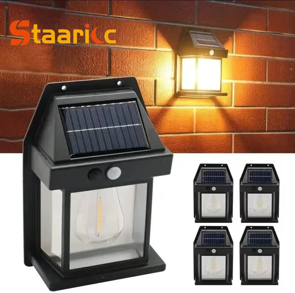 Voice Control Light Bulb - ไฟติดผนังโซลาร์เซลล์แบบทังสเตนสำหรับภายนอกอาคาร พร้อมเซ็นเซอร์ตรวจจับความเคลื่อนไหว IP65 กันน้ำ ไฟ LED