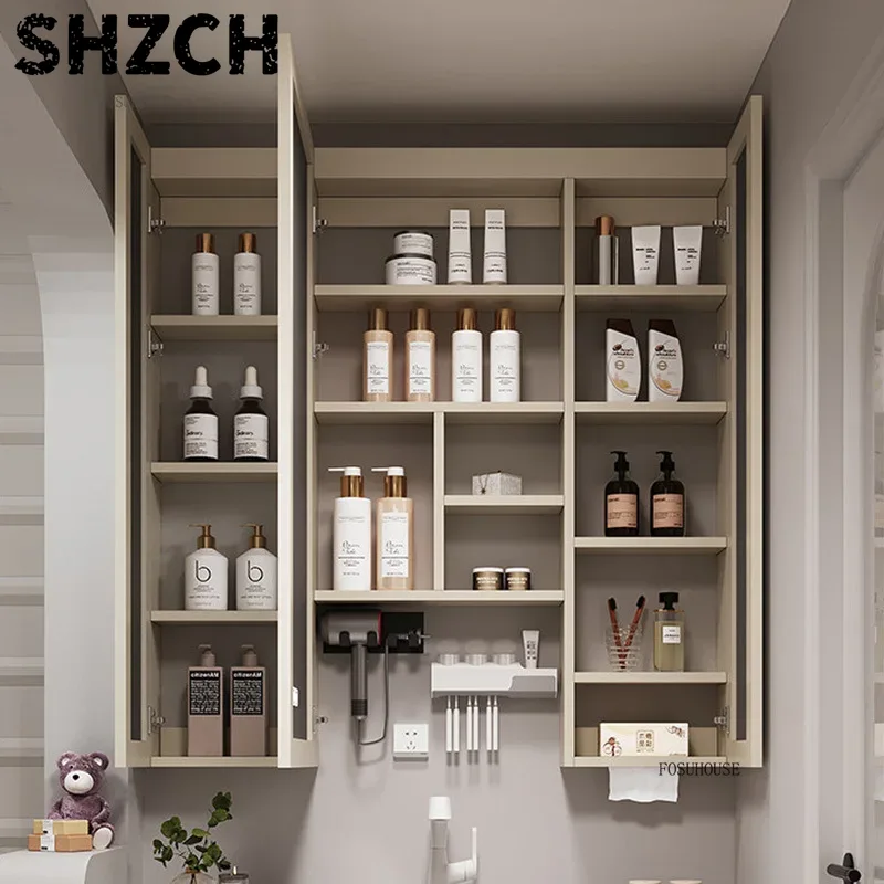 Smart Home Room - กระจกห้องน้ำแบบหนาทันสมัยพร้อมตู้เก็บของอัจฉริยะในตัว ดีไซน์โต๊ะเครื่องแป้งไม้สุดหรู สะดวกสบายสำหรับใช้ในบ้าน