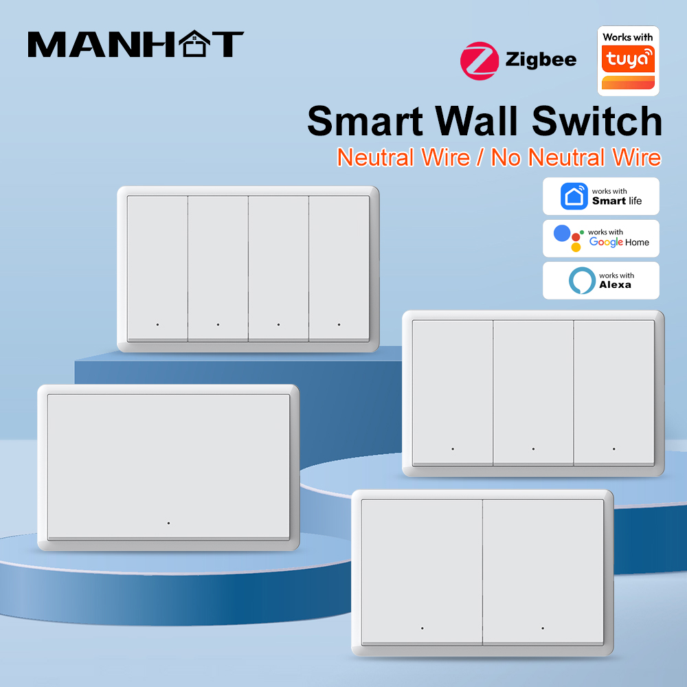 Smart Home Ikea - MANHOT ZigBee3.0 สวิตช์อัจฉริยะ ไม่ต้องใช้สายกลาง สวิตช์ไฟติดผนังอัจฉริยะแบบ US
